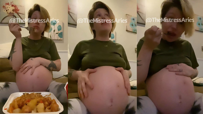 Eating & burping 8 month pregnant belly - Thee Phoenixxx